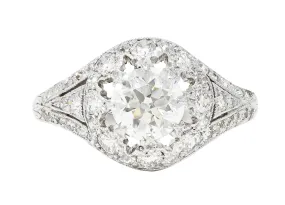 1930's Art Deco 1.68 CTW Diamond Platinum Fleur-De-Lis Engagement Ring