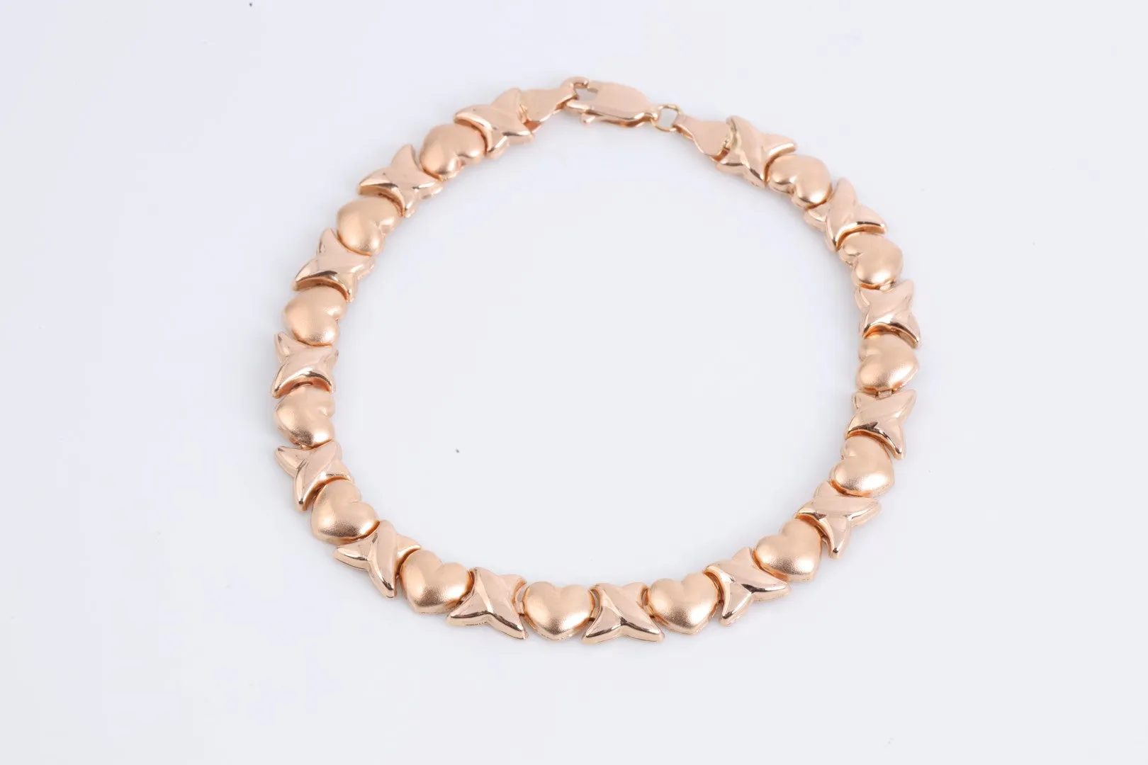 7" 14k Rose Gold "XO" Heart Link Bracelet (4.73g.)