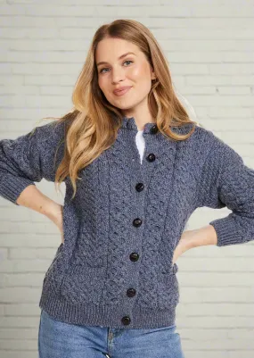 Achill Island Ladies Aran Cardigan | Denim