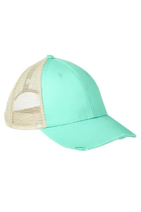 Adams Mens Distressed Ollie Adjustable Trucker Hat - Seafoam Green/Tan