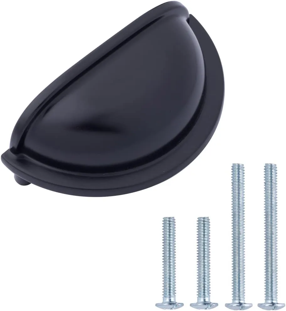 AmazonBasics Traditional Bin Cup Drawer Pull 3.69in Length 3in Hole Center Flat Black 10Pack