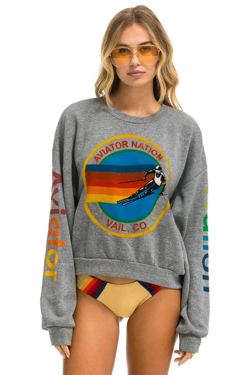 AVIATOR NATION VAIL RELAXED CREW SWEATSHIRT - HEATHER GREY