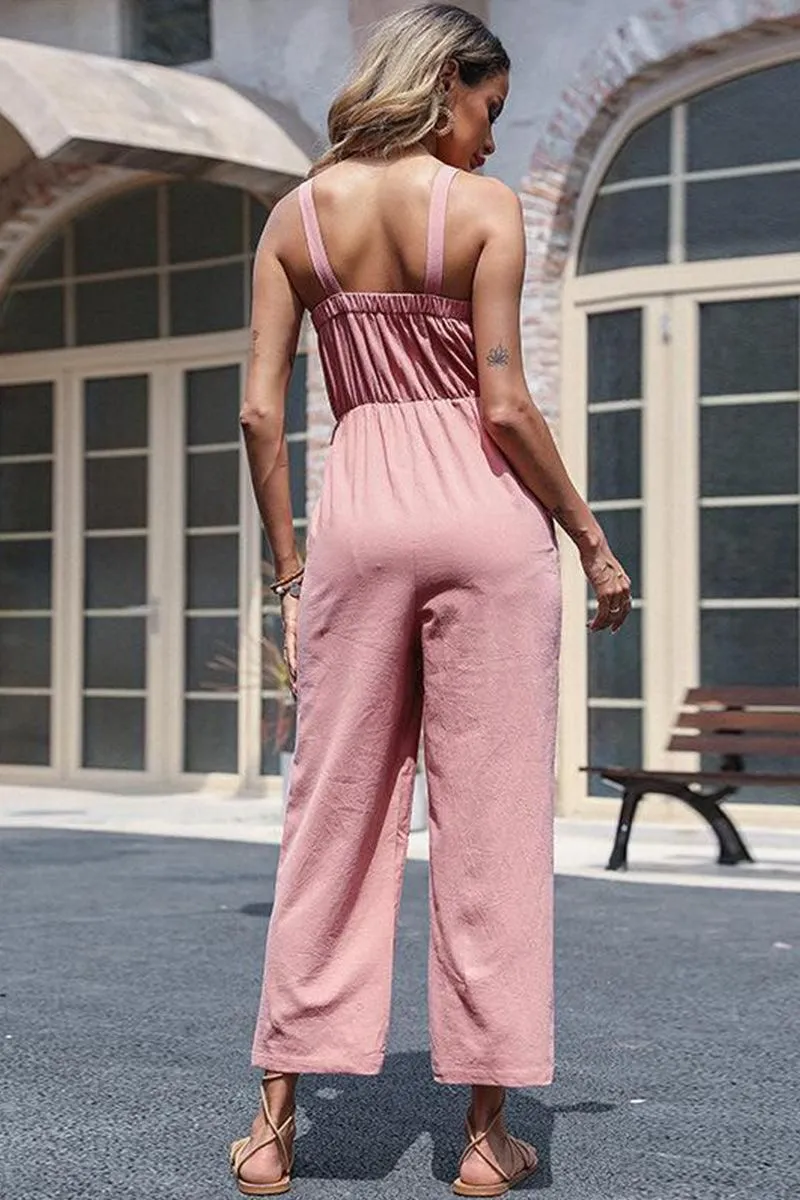 BIG RIBBON V NECK STRAIGHT LEG JUMPSUIT