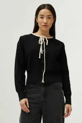 Bow Knit Cardigan - Black