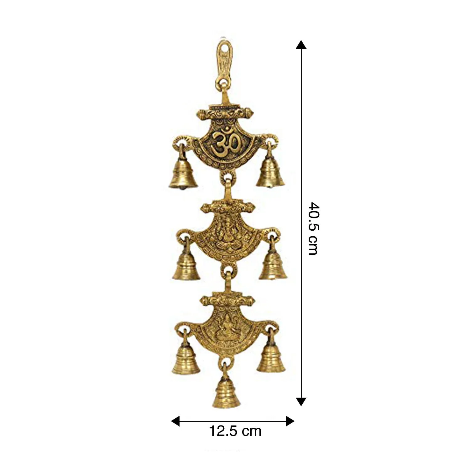 Brass Om Ganesha and Laxmi Curve Style Temple Bells