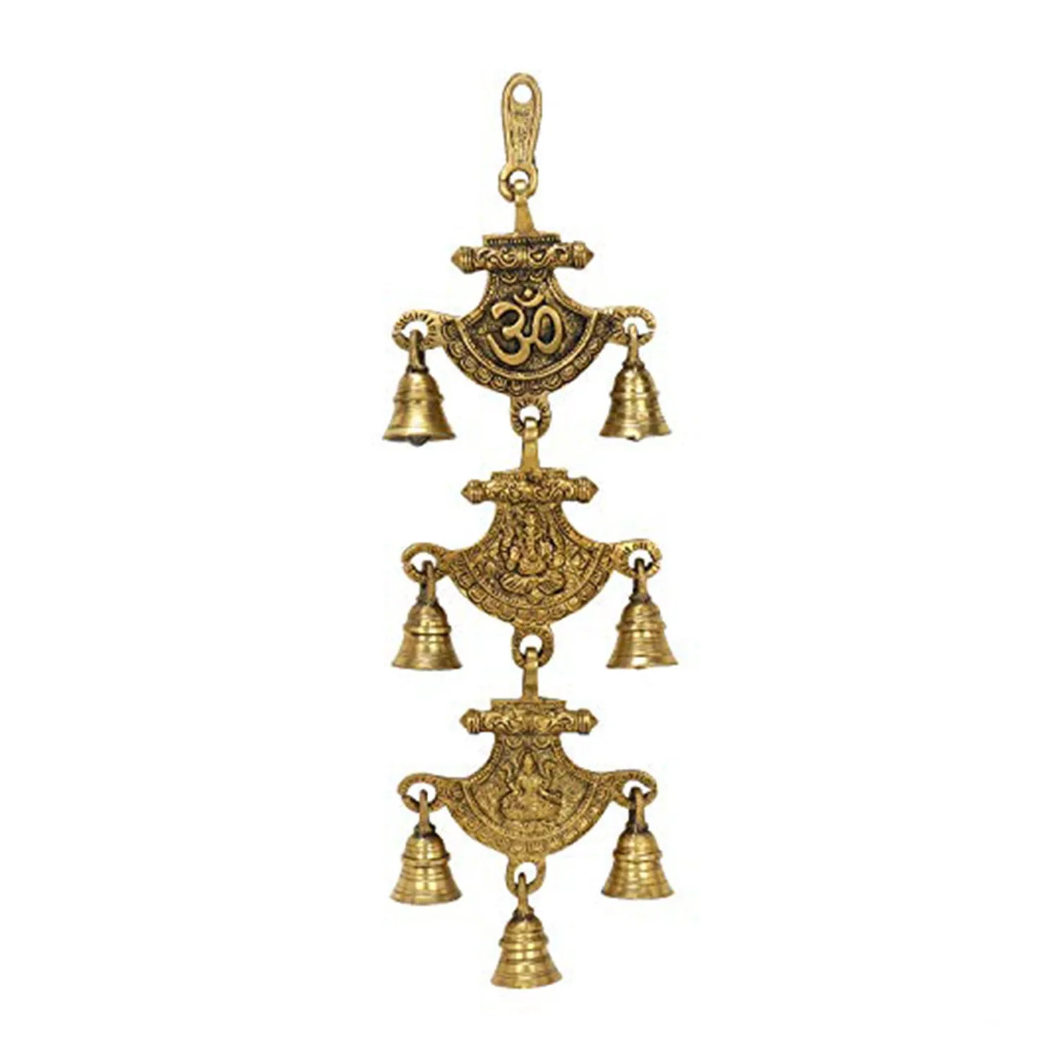 Brass Om Ganesha and Laxmi Curve Style Temple Bells