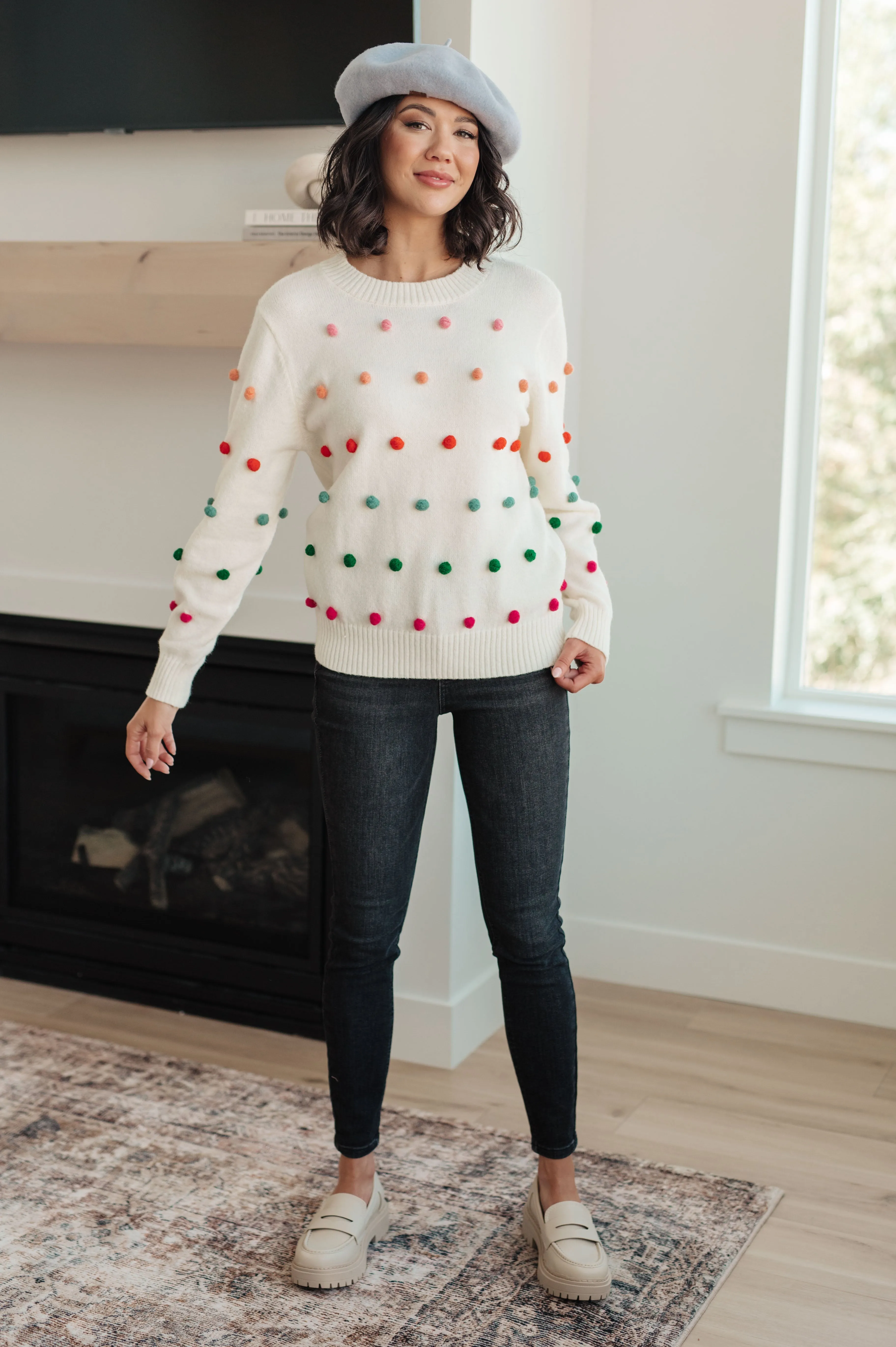 Candy Buttons Pom Detail Sweater- USE CODE SPRING24 for 40% OFF!!!!