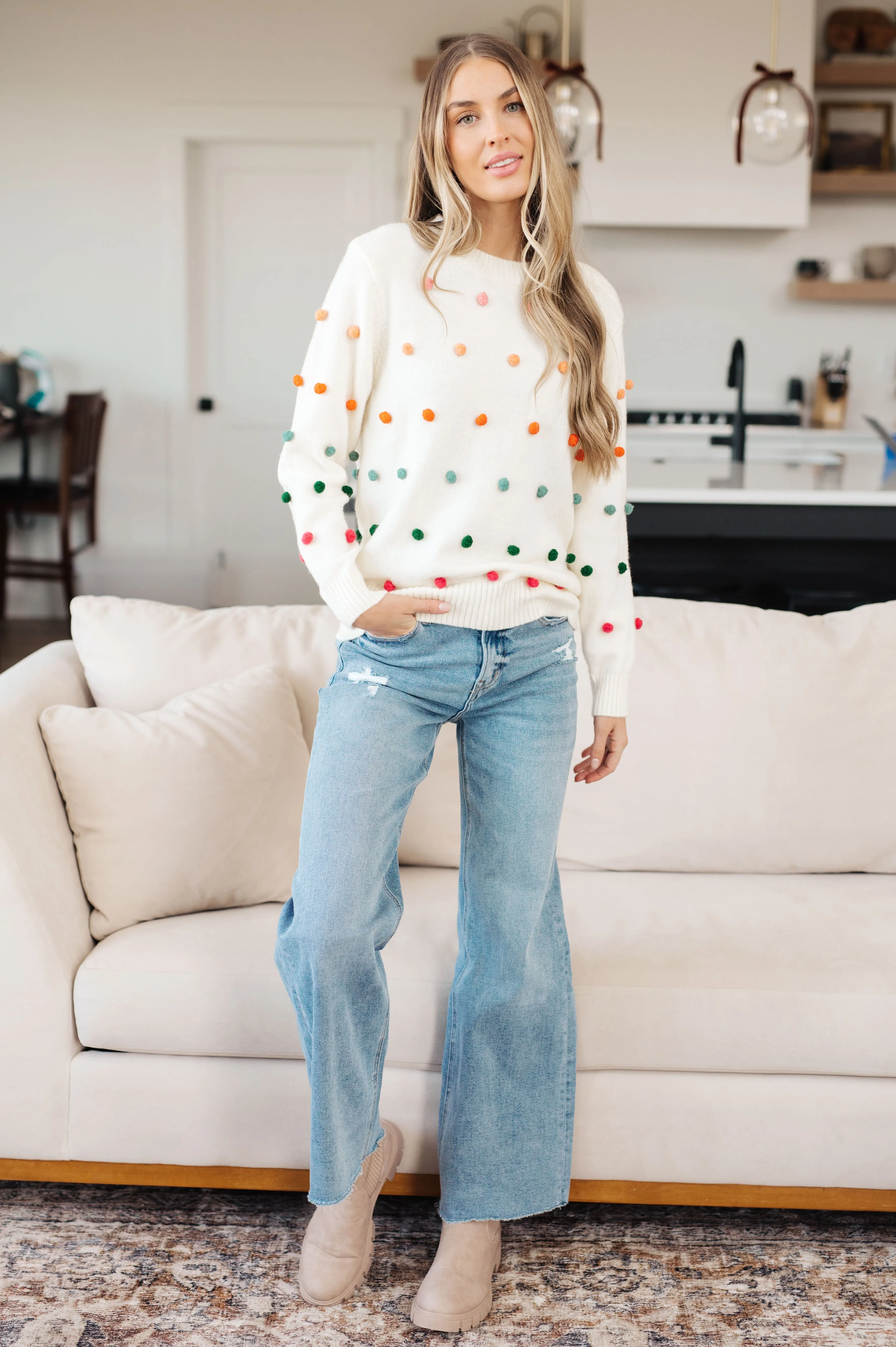 Candy Buttons Pom Detail Sweater- USE CODE SPRING24 for 40% OFF!!!!