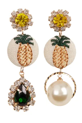 Cara Accessories Rhinestone Mismatched Pineapple Dangle Earrings