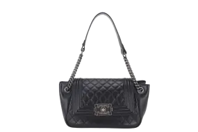 CHANEL BOY ACCORDION MEDIUM BLACK LAMBSKIN LEATHER PALLADIUM HARDWARE (1610xxxx) WITH DUST COVER