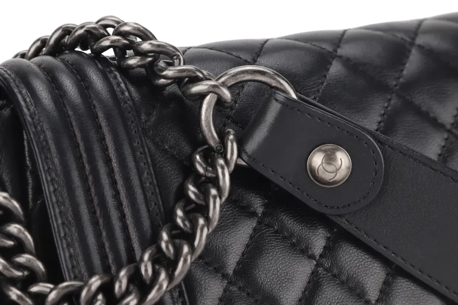 CHANEL BOY ACCORDION MEDIUM BLACK LAMBSKIN LEATHER PALLADIUM HARDWARE (1610xxxx) WITH DUST COVER