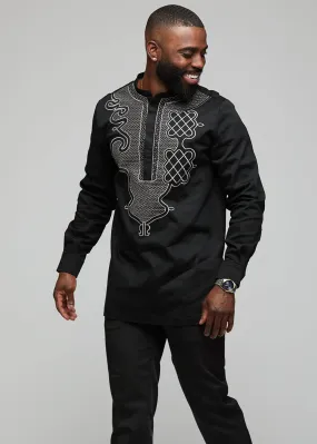 Dubaku Men's Traditional African Embroidery Shirt (Black)