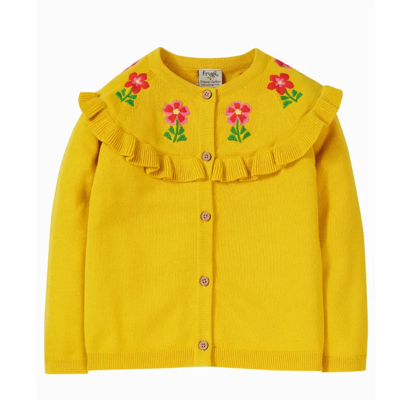 Frugi Romi Ruffle Cardigan - Dandelion / Flowers