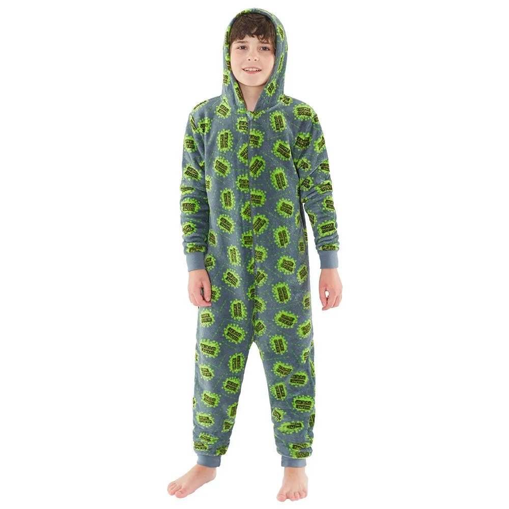 Game Over! Grey & Green Print Fleece Onesie