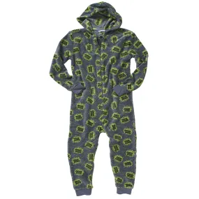 Game Over! Grey & Green Print Fleece Onesie