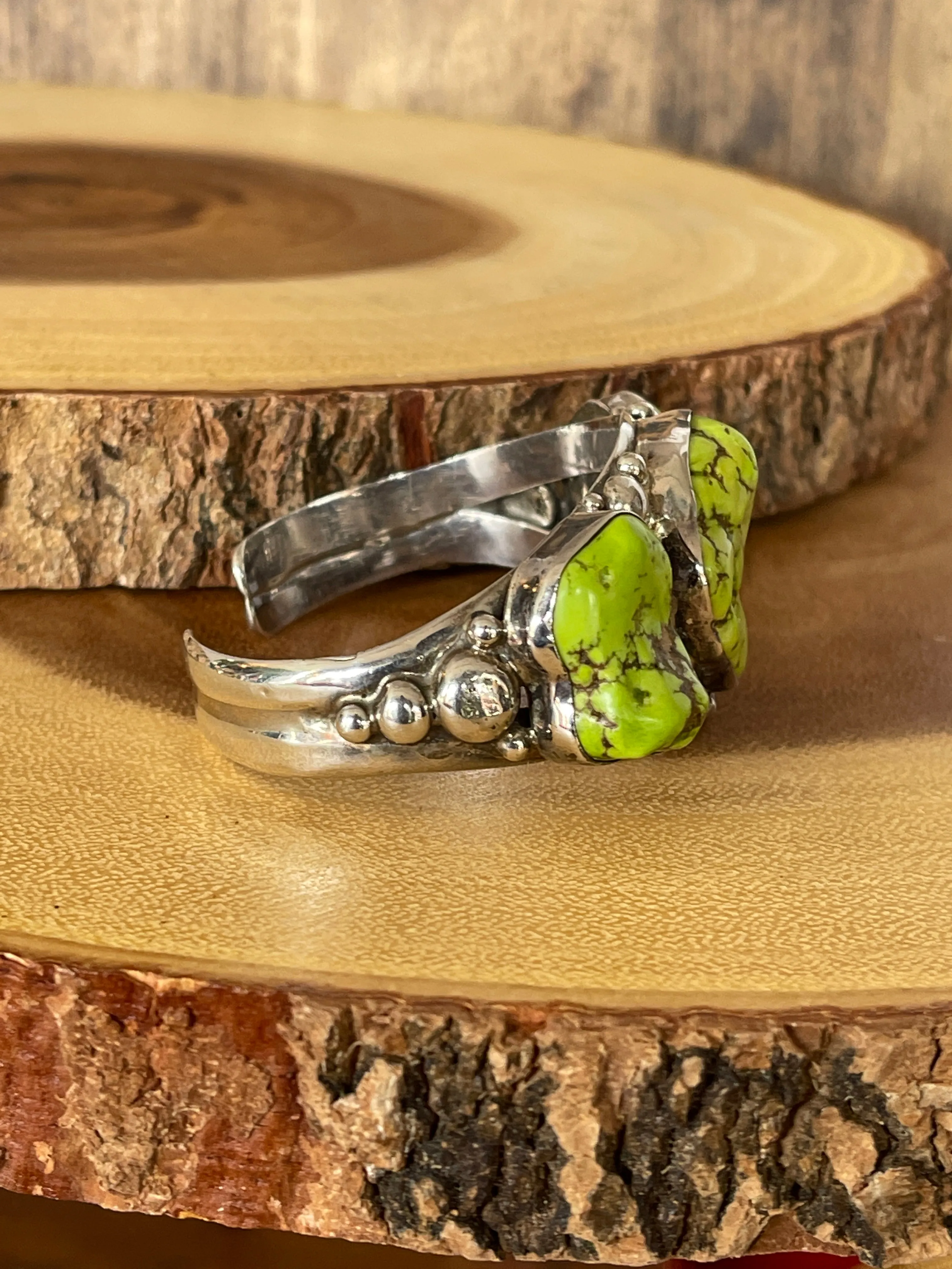 GILBERT SECATERO Navajo Silver and Green Stone Cuff