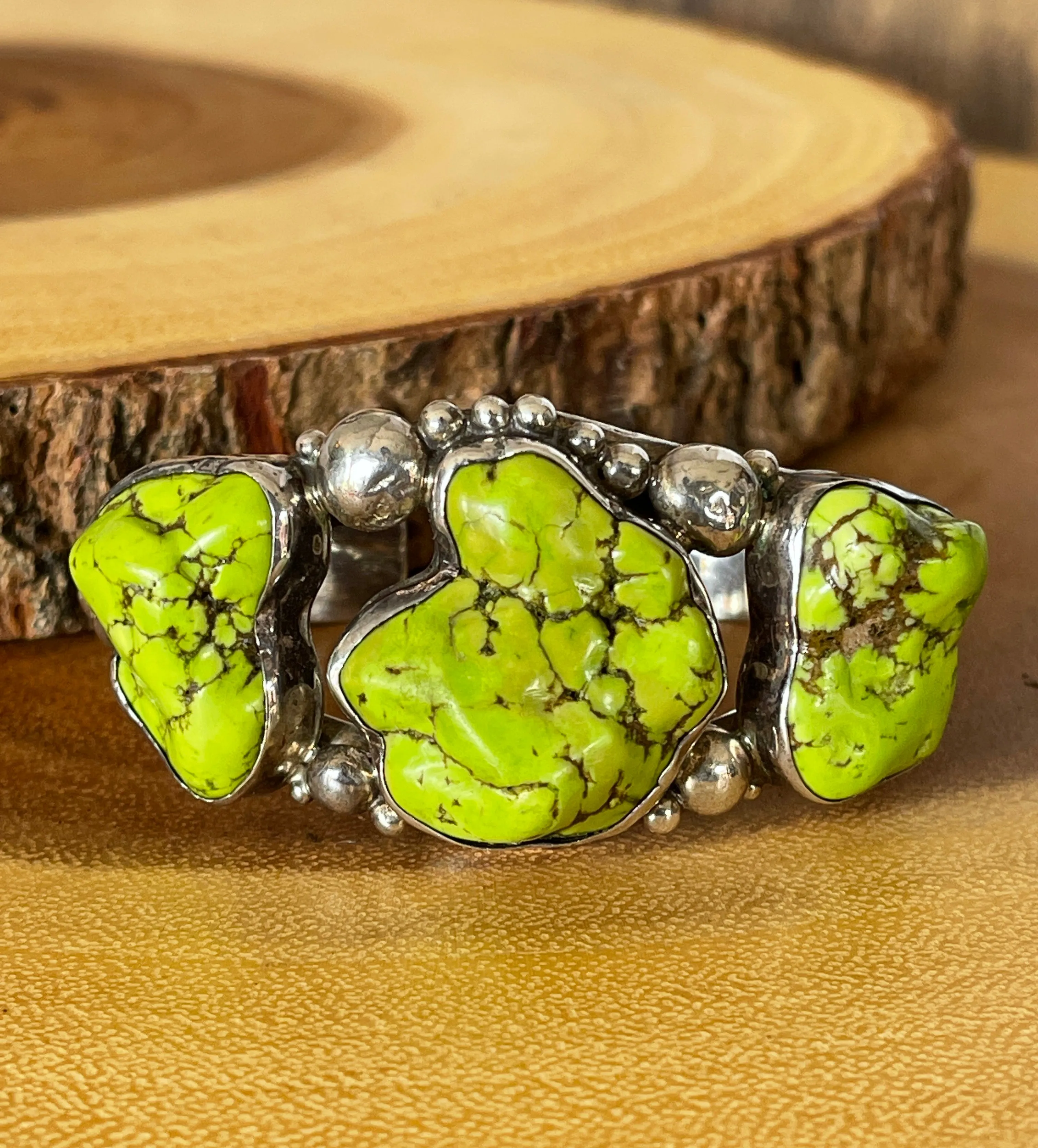 GILBERT SECATERO Navajo Silver and Green Stone Cuff