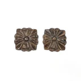 GOLDEN Brown Sheen CHOCOLATE Sapphire Gemstone Carving : 24.50cts Natural Untreated Sapphire Hand Carved Cushion 16.50mm Pair (With Video)