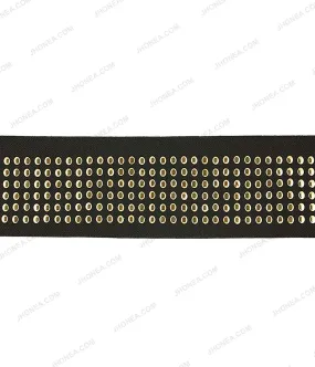 Good Quality 5cm (2inch) Black Party Wear Elastic with Gold Metal Studs