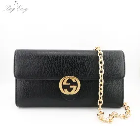 GUCCI Interlocking GG Logo  Leather Wallet On Chain