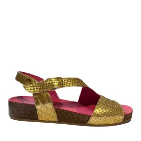 Je Ressin-Gold Croc- flat cork sandal