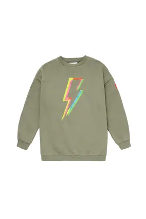 Kids Khaki with Rainbow Lightning Bolt Oversized Sweatshirt