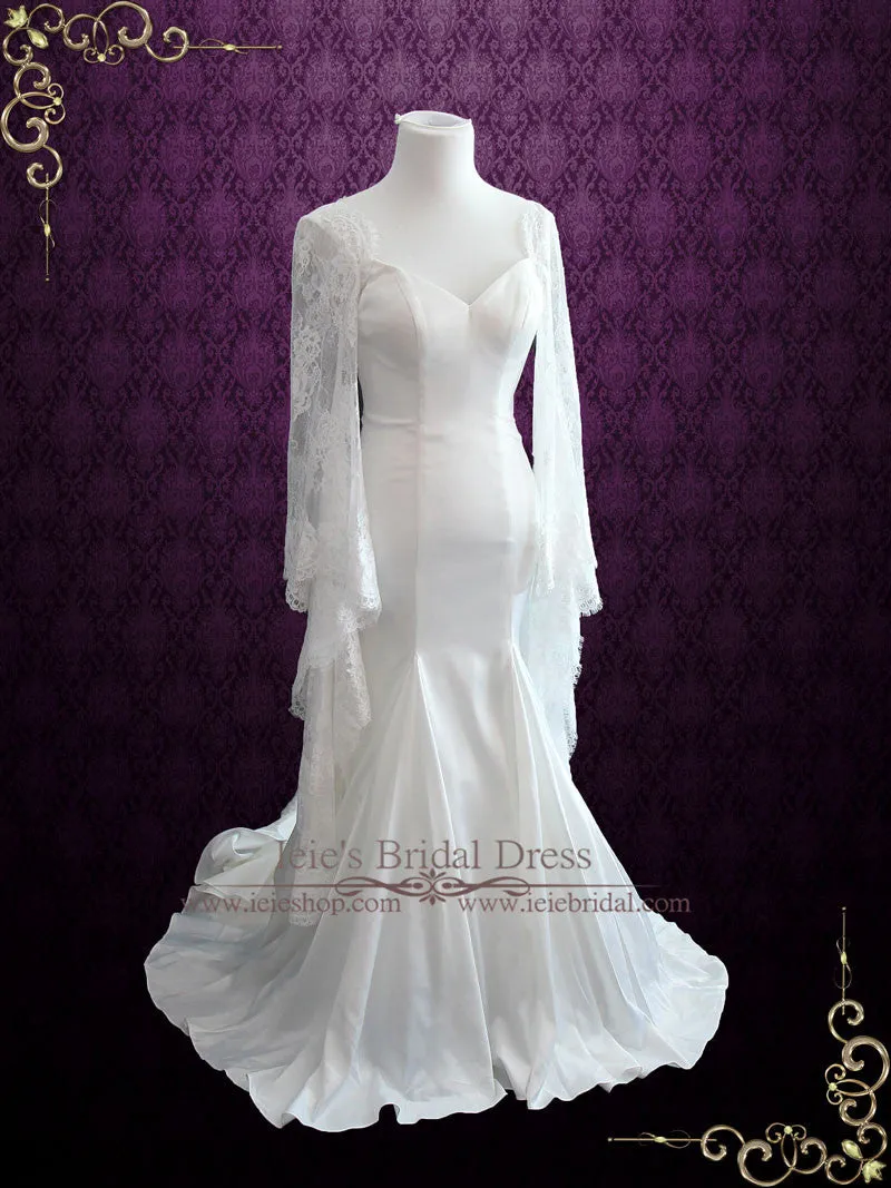 Mermaid Satin Wedding Dress with Lace Bell Sleeves LIZ