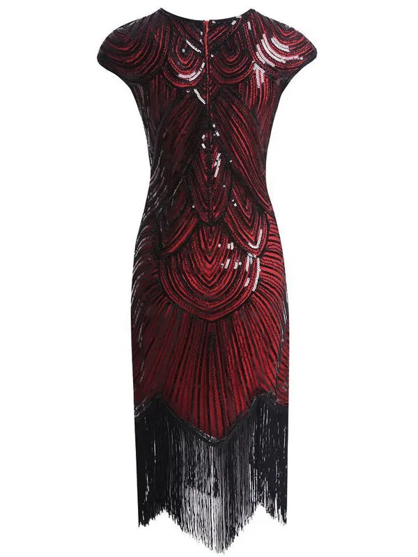 Red 1920s Sequin Beaded Fringed Dress