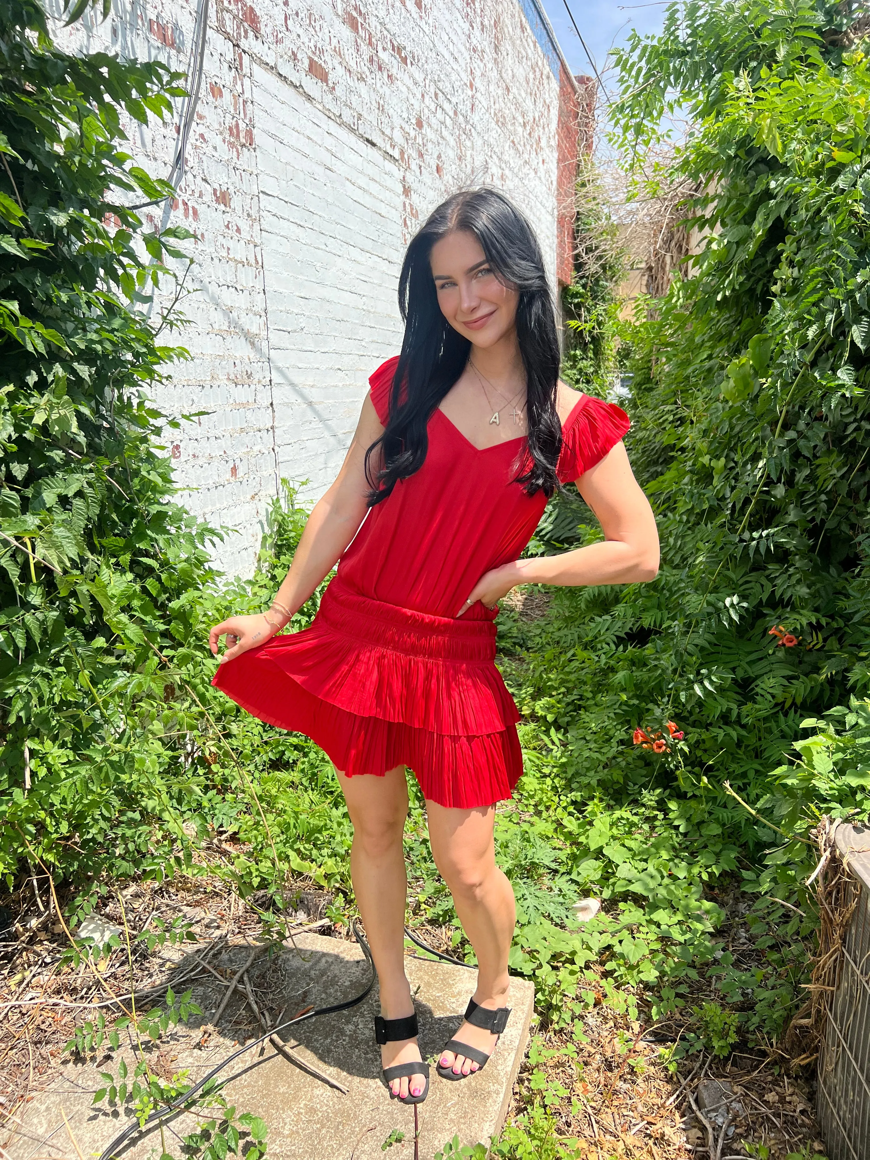 Red Sweetheart Smocked Mini Dress