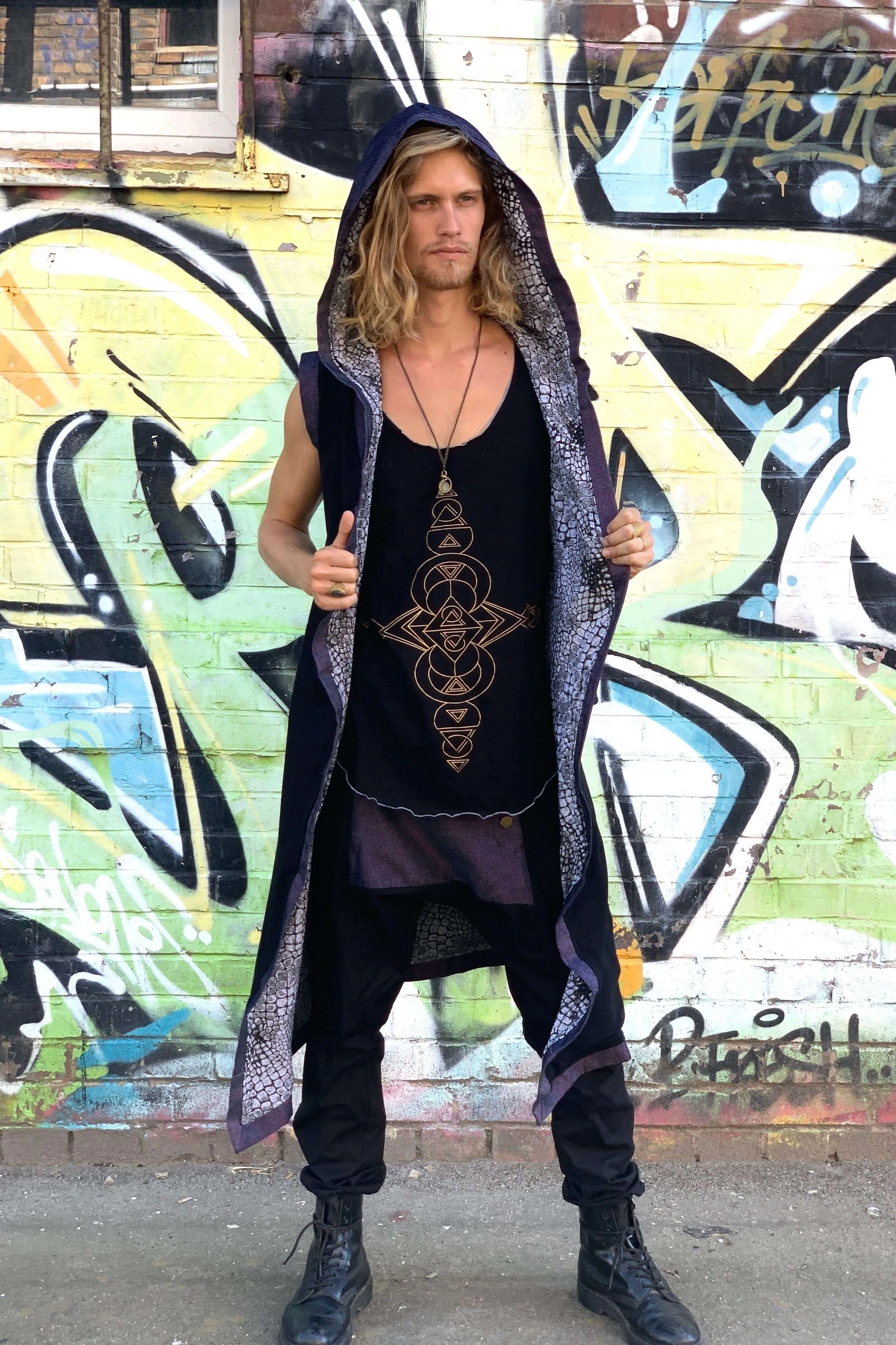 TAIKA WARRIOR - Black Purple Reversible Shamanic Style Cape