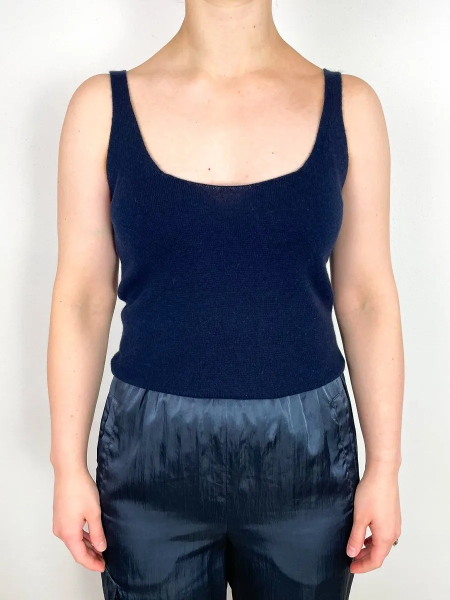 Washable Cashmere Tank Sweater in Navy