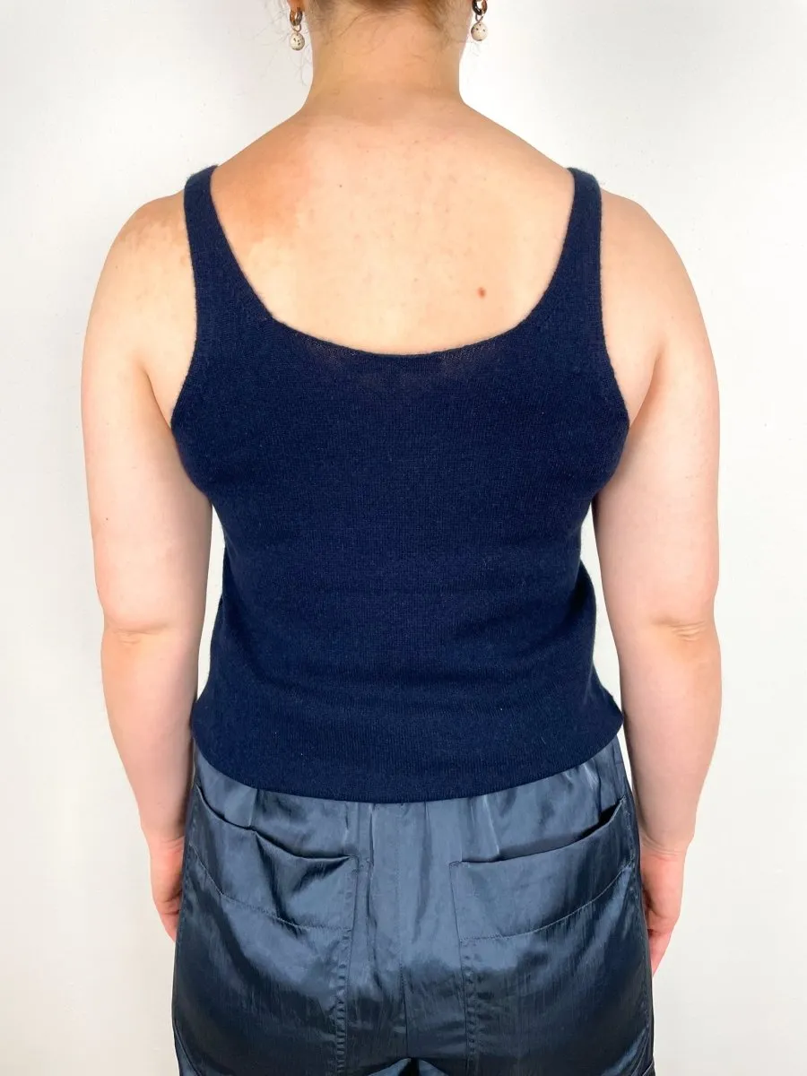 Washable Cashmere Tank Sweater in Navy