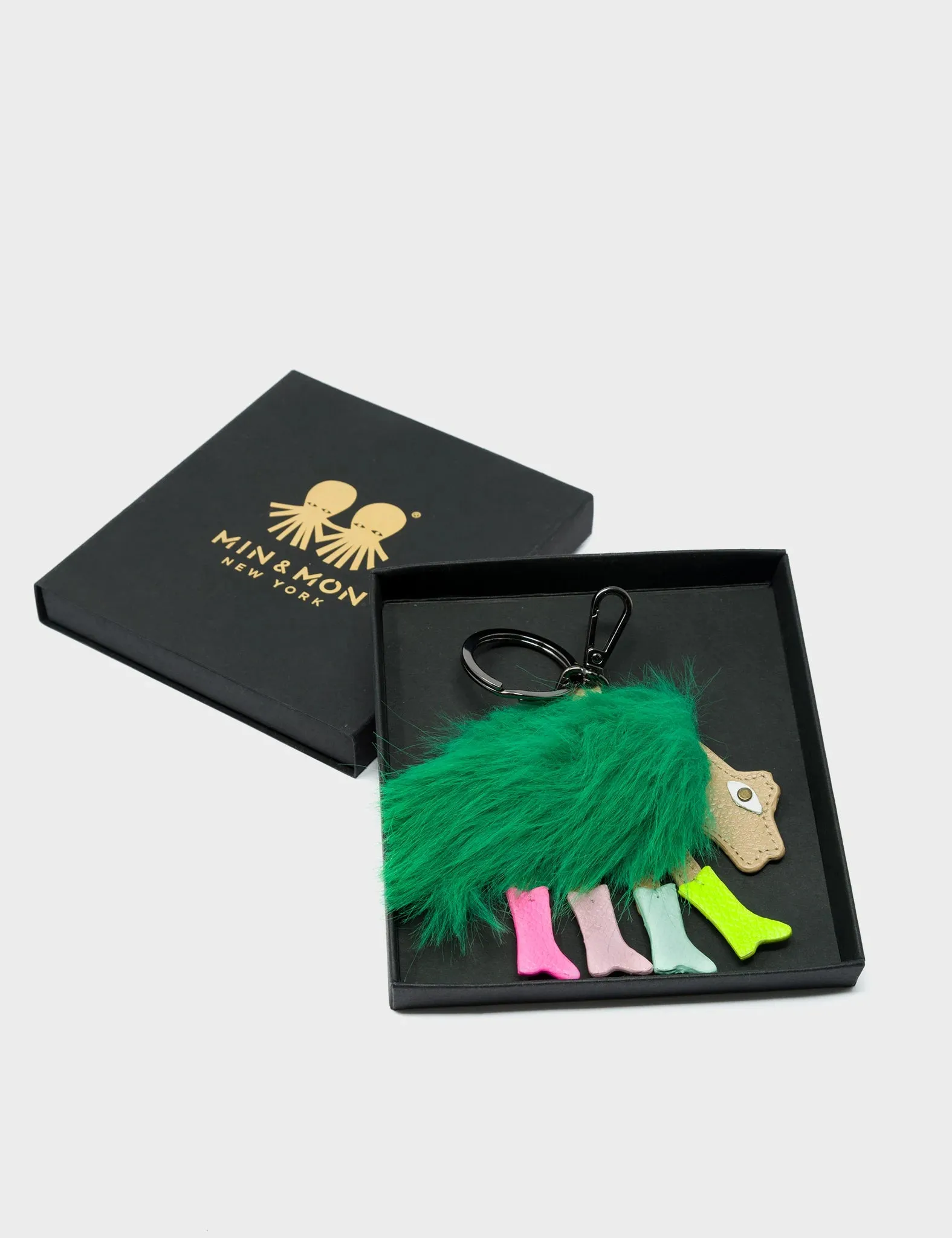 Wolf In Heels Charm - Green Synthetic Fur and Multicolored Boots Keychain