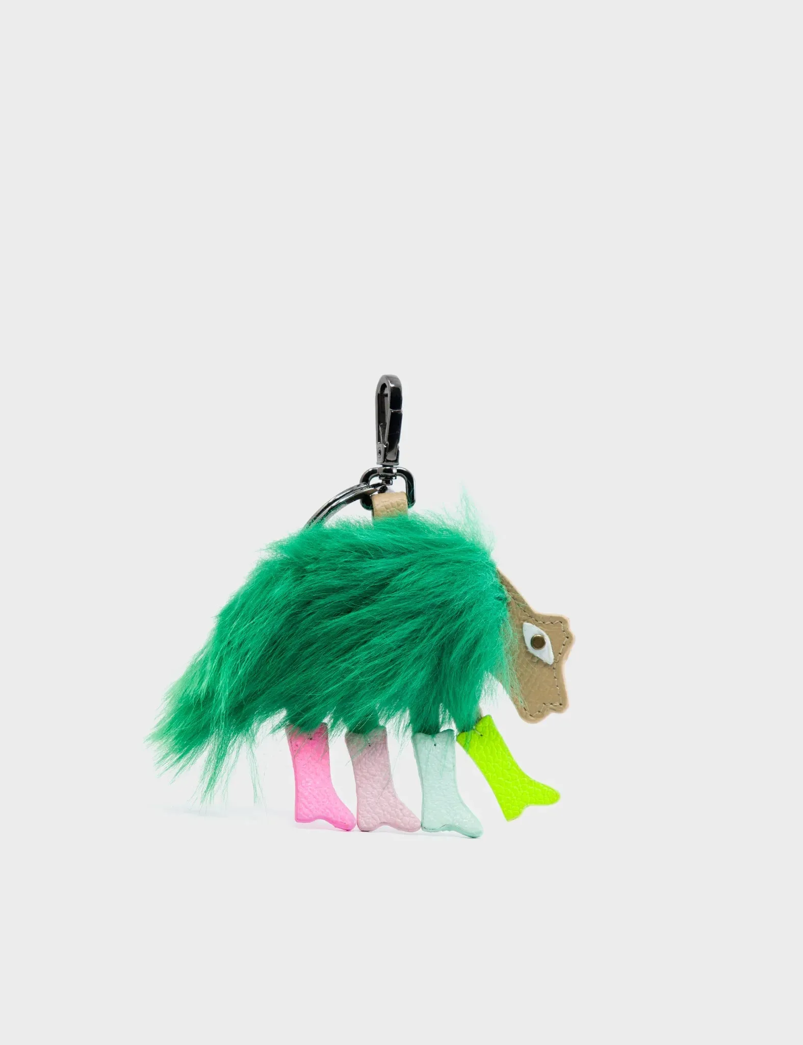 Wolf In Heels Charm - Green Synthetic Fur and Multicolored Boots Keychain