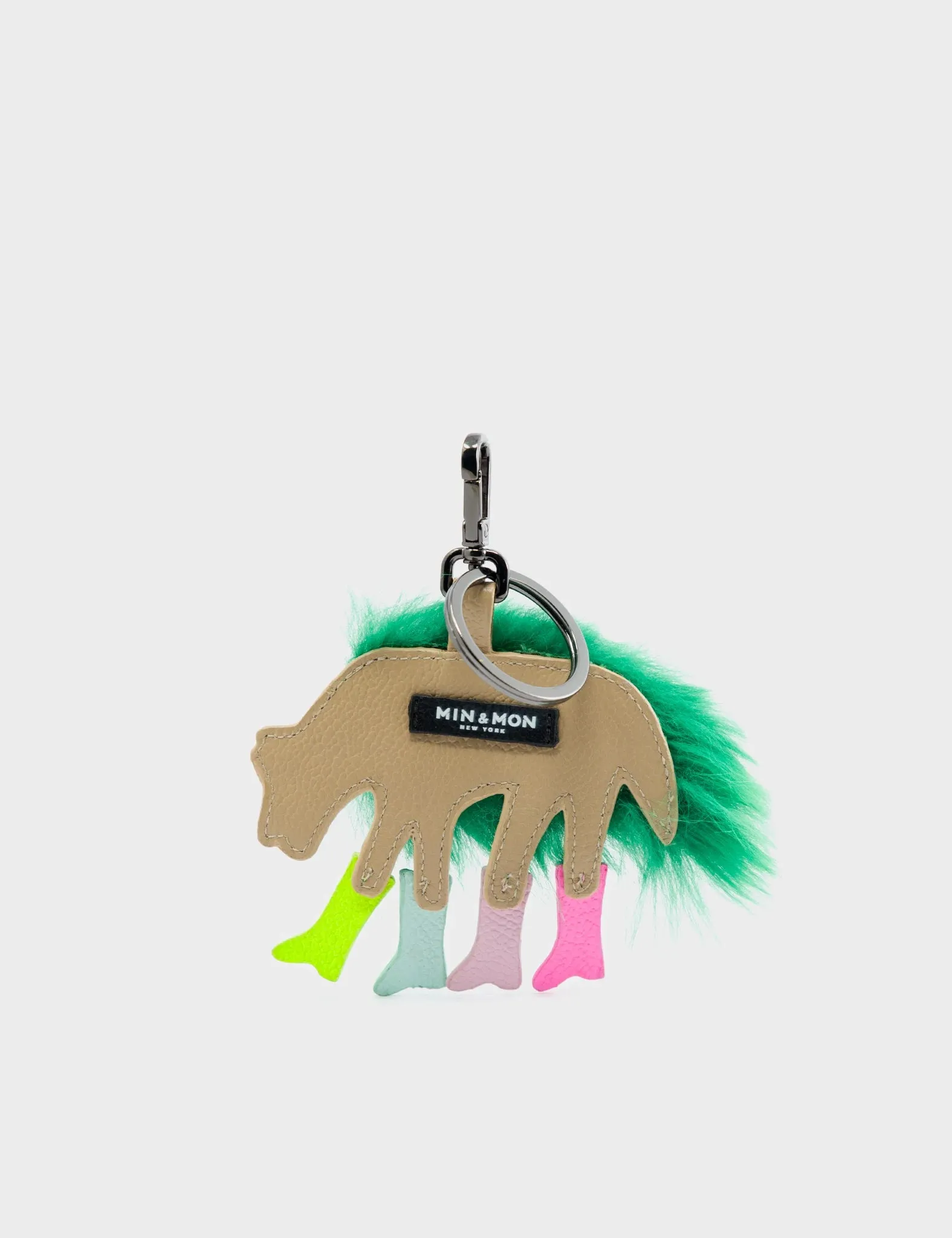 Wolf In Heels Charm - Green Synthetic Fur and Multicolored Boots Keychain